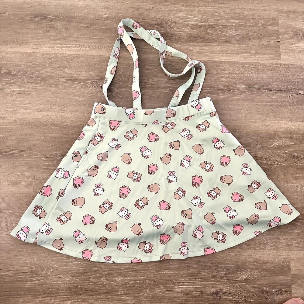Hello Kitty X Pusheen Green Scuba Skirt Suspenders Mint Green Pink Size Medium